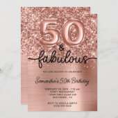 Glittery Rose Gold Glam 50 and Fabulous Einladung (Vorne/Hinten)