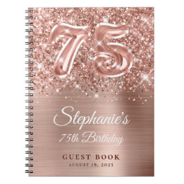 Glittery Rose Gold Glam 75. Geburtstag Gästebuch Notizblock