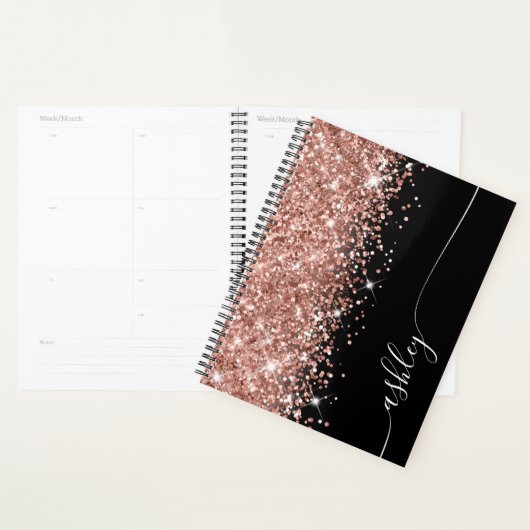 Glittery Rose Gold Glam Black Elegantes Script Planer (Anzeige)