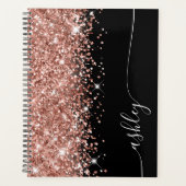 Glittery Rose Gold Glam Black Elegantes Script Planer (Vorderseite)