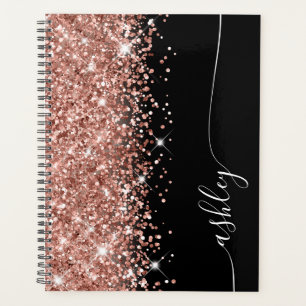 Glittery Rose Gold Glam Black Elegantes Script Planer