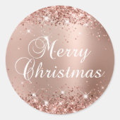 Glittery Rose Gold Glam Gradient Frohe Weihnachten Runder Aufkleber (Vorderseite)