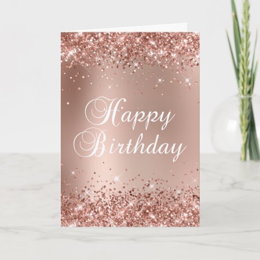 Glittery Rose Gold Glam Gradient Happy Birthday Karte (Vorderseite)