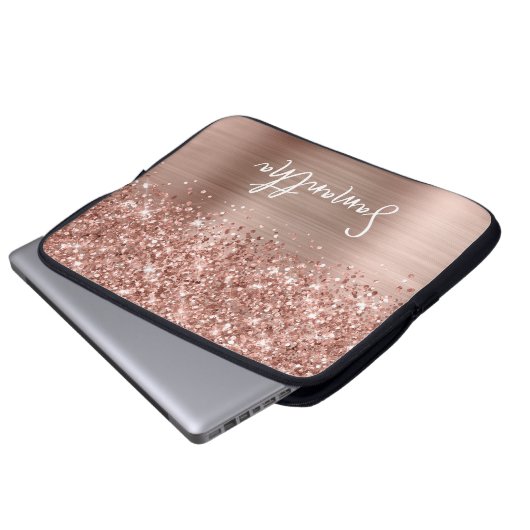 Glittery Rose Gold Glam Handgeschriebener Skriptna Laptopschutzhülle (Vorne Knopf)