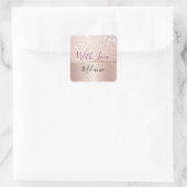 Glittery Rose Gold Glam Metallic Name Quadratischer Aufkleber (Tasche)