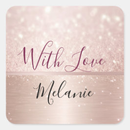 Glittery Rose Gold Glam Metallic Name Quadratischer Aufkleber