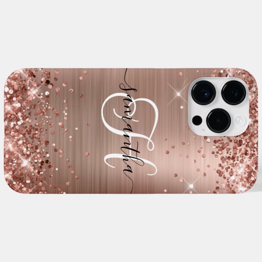 Glittery Rose Gold Glam Mit Monogramm Case-Mate iPhone Hülle (Rückseite (Horizontal))