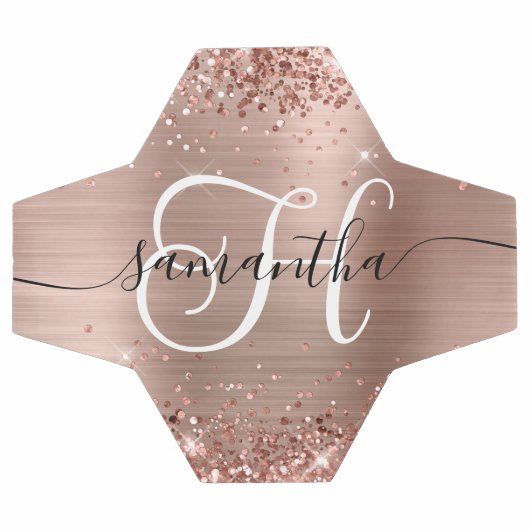 Glittery Rose Gold Glam Mit Monogramm Fußball (Flach)