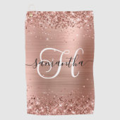 Glittery Rose Gold Glam Mit Monogramm Golfhandtuch (Vorderseite)