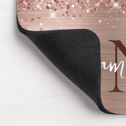 Glittery Rose Gold Glam Mit Monogramm Mousepad (Ecke)