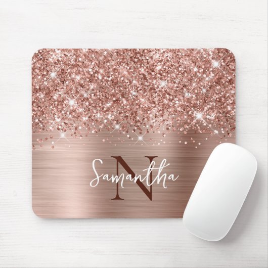 Glittery Rose Gold Glam Mit Monogramm Mousepad (Mit Mouse)