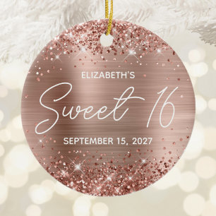 Glittery Rose Gold Glam Moderne Süße 16 Foto Keramik Ornament