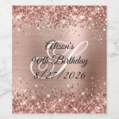 Glittery Rose Gold Glam Monogram 90. Geburtstag Weinetikett (Einzelnes Label)