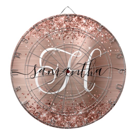 Glittery Rose Gold Glam Monogram Dartscheibe (vorne)