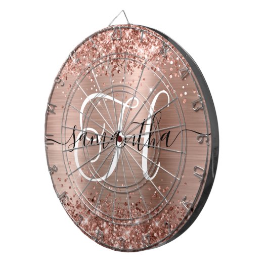 Glittery Rose Gold Glam Monogram Dartscheibe (Vorderseite rechts)