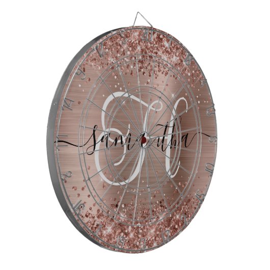 Glittery Rose Gold Glam Monogram Dartscheibe (Vorderseite Links)