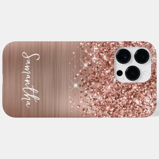 Glittery Rose Gold Glam Name Case-Mate iPhone Hülle (Rückseite (Horizontal))
