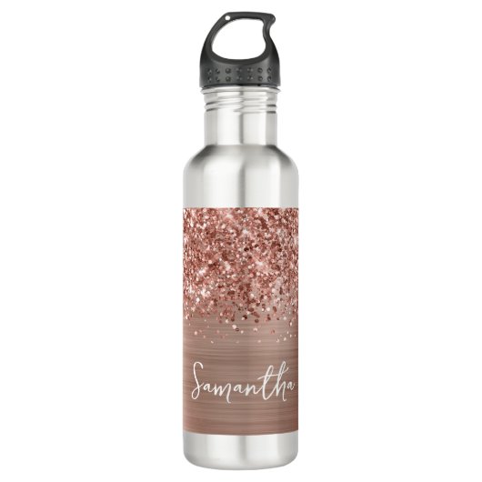 Glittery Rose Gold Glam Name Edelstahlflasche (Vorderseite)