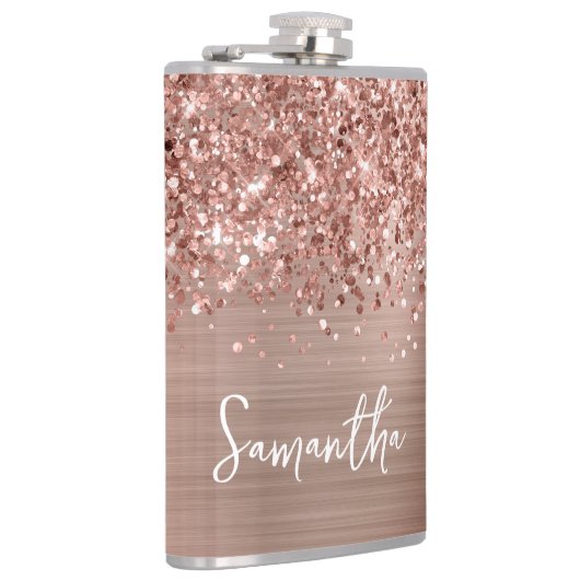 Glittery Rose Gold Glam Name Flachmann (Rechts)