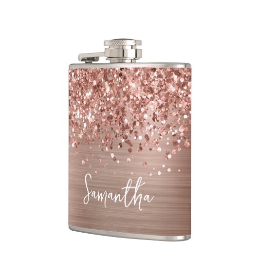 Glittery Rose Gold Glam Name Flachmann (Links)
