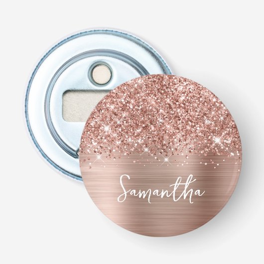 Glittery Rose Gold Glam Name Flaschenöffner (Vorderseite)
