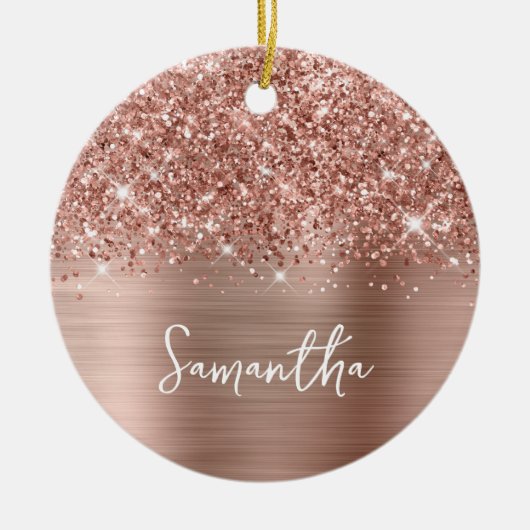 Glittery Rose Gold Glam Name Foto Keramik Ornament (Vorne)