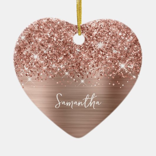 Glittery Rose Gold Glam Name Foto Keramik Ornament (Vorne)