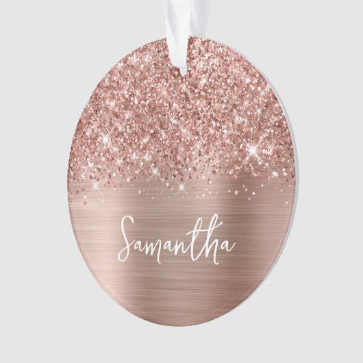 Glittery Rose Gold Glam Name Foto Ornament (Vorderseite)
