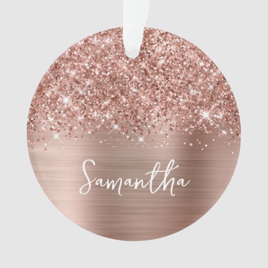 Glittery Rose Gold Glam Name Foto Ornament (Vorderseite)