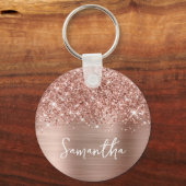 Glittery Rose Gold Glam Name Foto Schlüsselanhänger (Vorderseite)