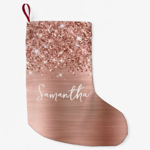 Glittery Rose Gold Glam Name Kleiner Weihnachtsstrumpf