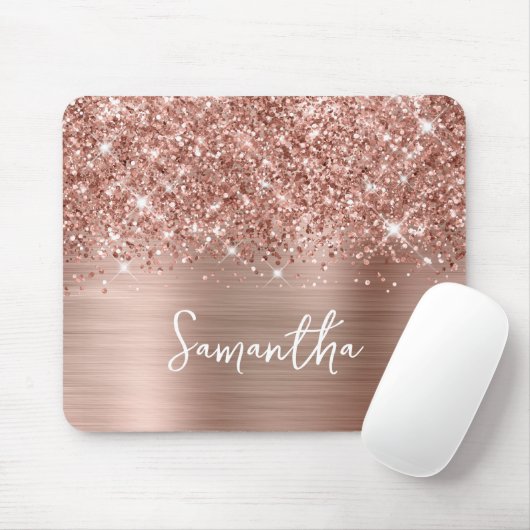 Glittery Rose Gold Glam Name Mousepad (Mit Mouse)