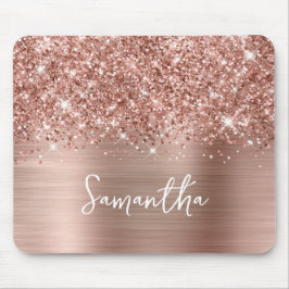 Glittery Rose Gold Glam Name Mousepad