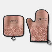 Glittery Rose Gold Glam Name Ofenhandschuh & Topflappen-Set (Vorderseite)