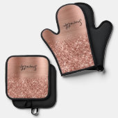 Glittery Rose Gold Glam Name Ofenhandschuh & Topflappen-Set (Vorderseite/Rückseite)