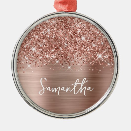 Glittery Rose Gold Glam Name Ornament Aus Metall (Vorne)