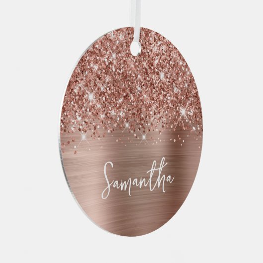 Glittery Rose Gold Glam Name Ornament Aus Metall (Vorderseite Rechts)