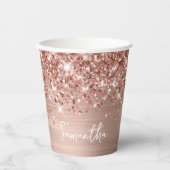 Glittery Rose Gold Glam Name Pappbecher (Vorderseite)