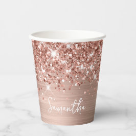 Glittery Rose Gold Glam Name Pappbecher