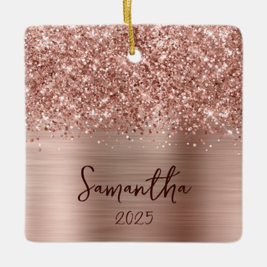 Glittery Rose Gold Glam Name Photo Keramikornament (Vorderseite)