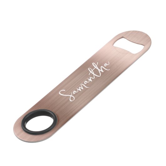 Glittery Rose Gold Glam Name Speed Flaschenöffner (Vorderseite Schrägansicht)