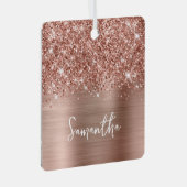 Glittery Rose Gold Glam Name Square Foto Ornament Aus Metall (Vorderseite Rechts)