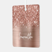 Glittery Rose Gold Glam Name Square Foto Ornament Aus Metall (Vorderseite links)