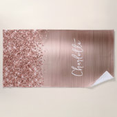 Glittery Rose Gold Glam Name Strandtuch (Vorderseite)