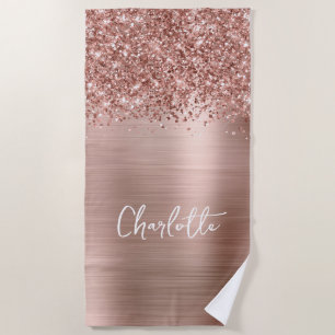 Glittery Rose Gold Glam Name Strandtuch