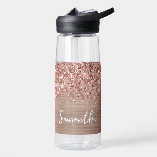 Glittery Rose Gold Glam Name Trinkflasche (Links)