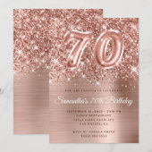 Glittery Rose Gold Glam Nummer 70. Geburtstag Einladung (Vorne/Hinten)