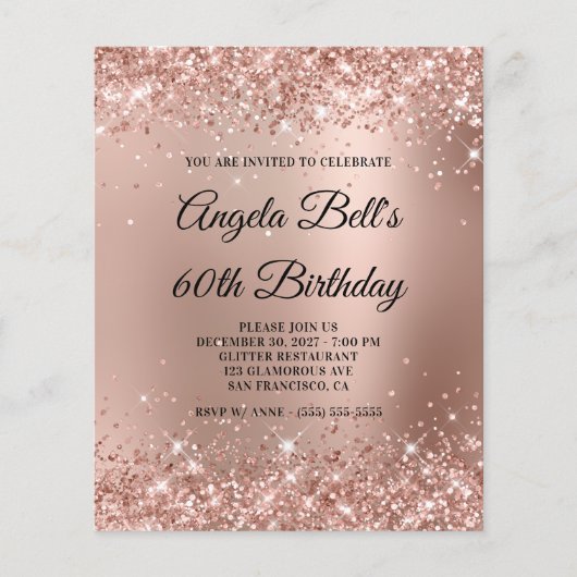 Glittery Rose Gold Glam Ombre 60th Birthday Paper Flyer (Vorne)
