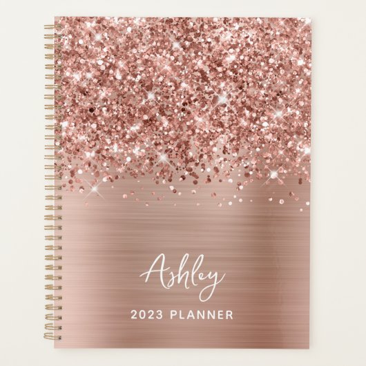 Glittery Rose Gold Glam Personalisiert 2023 Planer (Vorderseite)