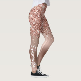 Glittery Rose Gold Glam Pinselschrift Name Leggings